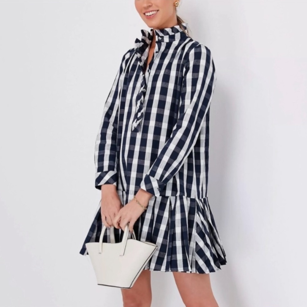 Tuckernuck Navy Checkered Tate Dress